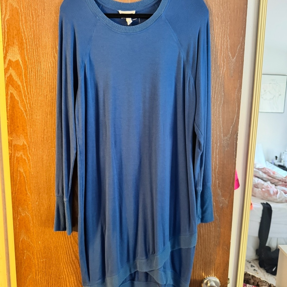Large Blue Long Sleeve Women's Dress with Thumbholes